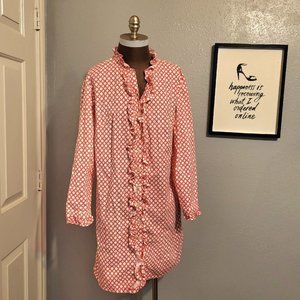 Kayce Hughes Ruffle Trim Shirt Dress